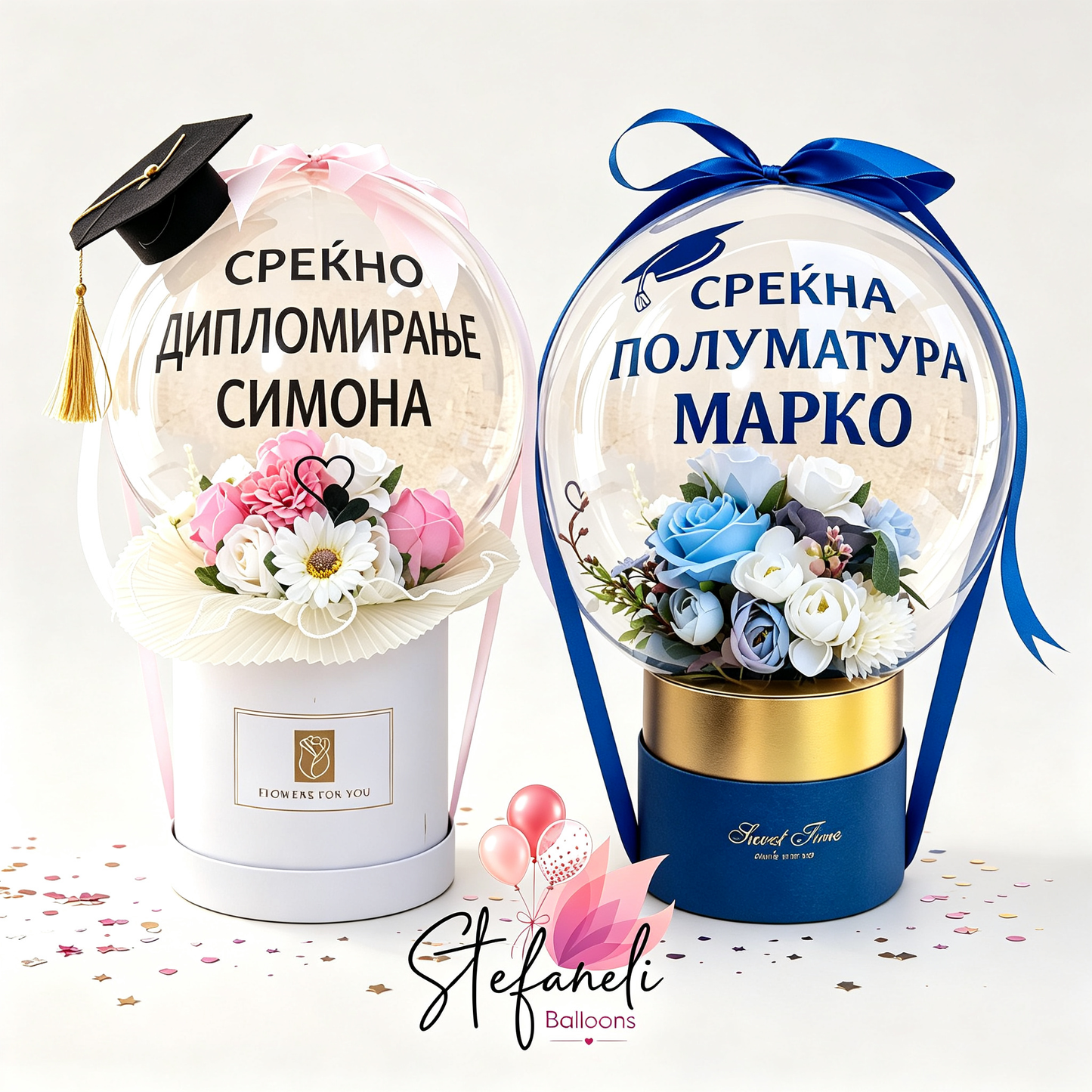 Подарок сет балон букет во кутија за Дипломска и Матура!
