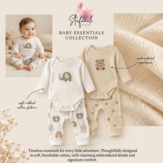 Бебешки памучен сет за момчиња (боди + панталончиња) BABY ESSENTIALS